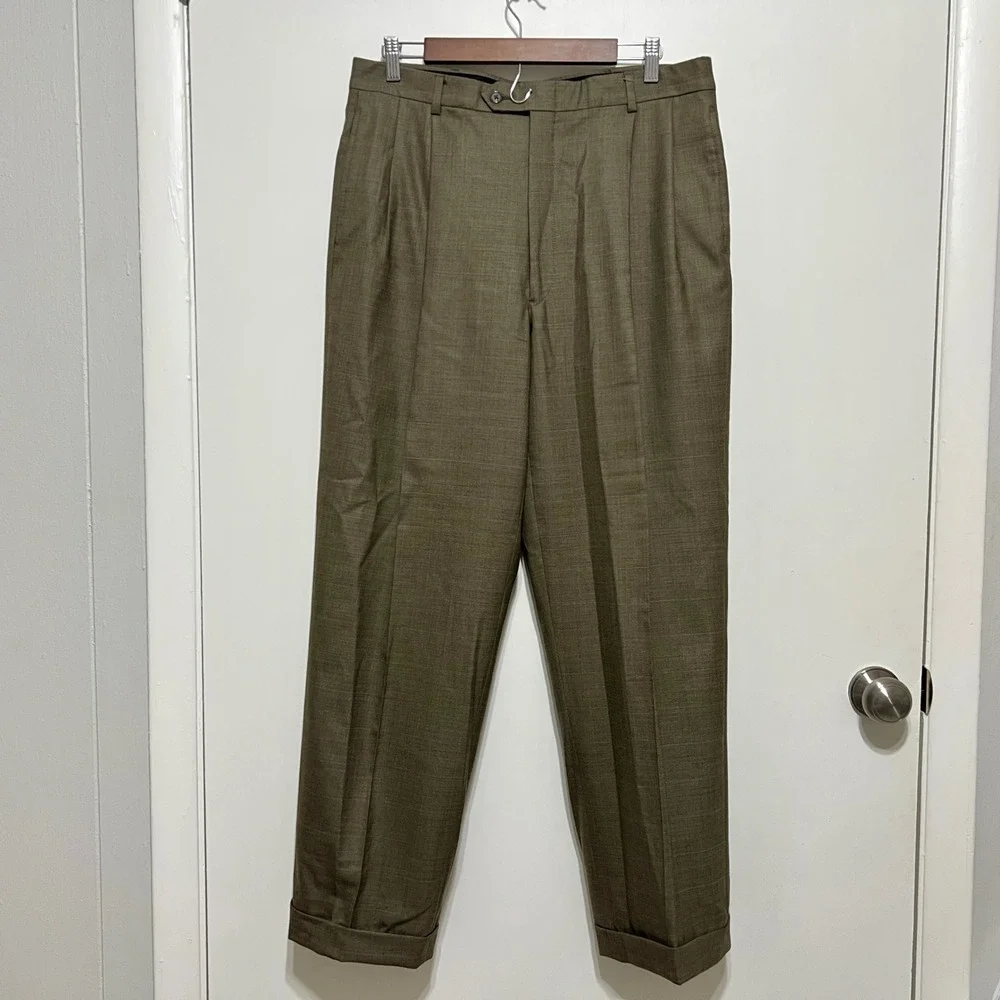 Austin Reed Mens Wool Suit 42L 34x30 2pc Jacket Pants Khaki Glen Check‎